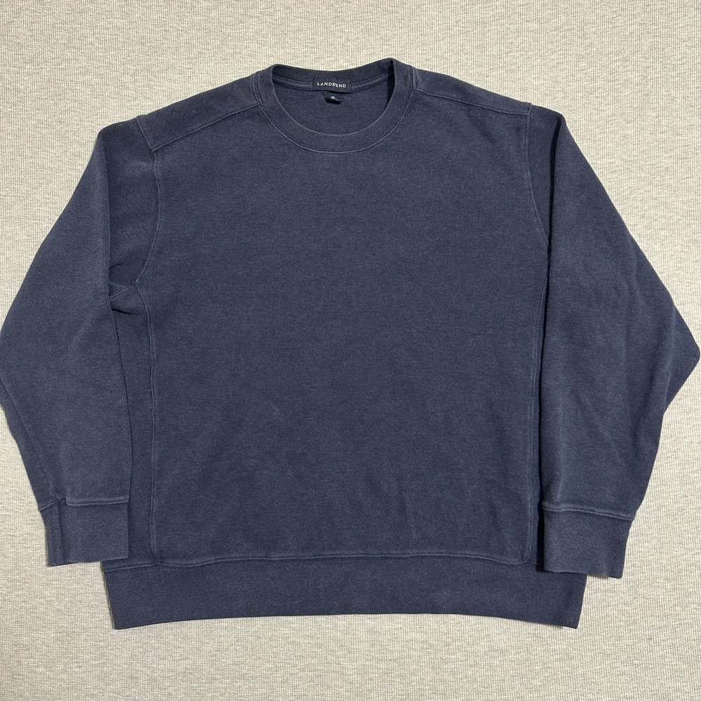 Lands End Mens XL Navy Blue Crewneck Sweatshirt Solid Long Sleeve 321645